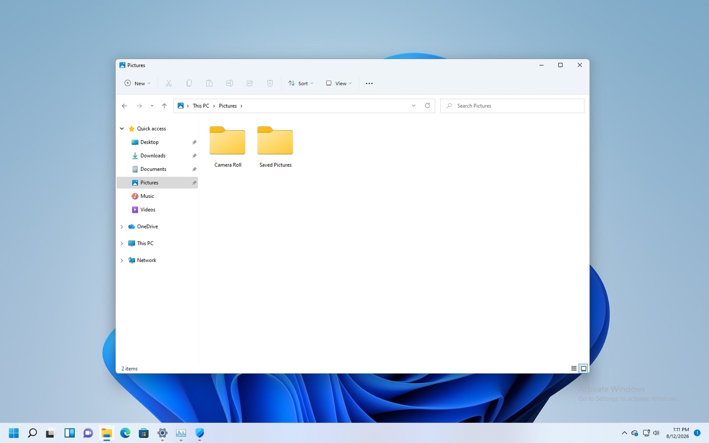 File Explorer picture folder in the default desktop of Windows 11.