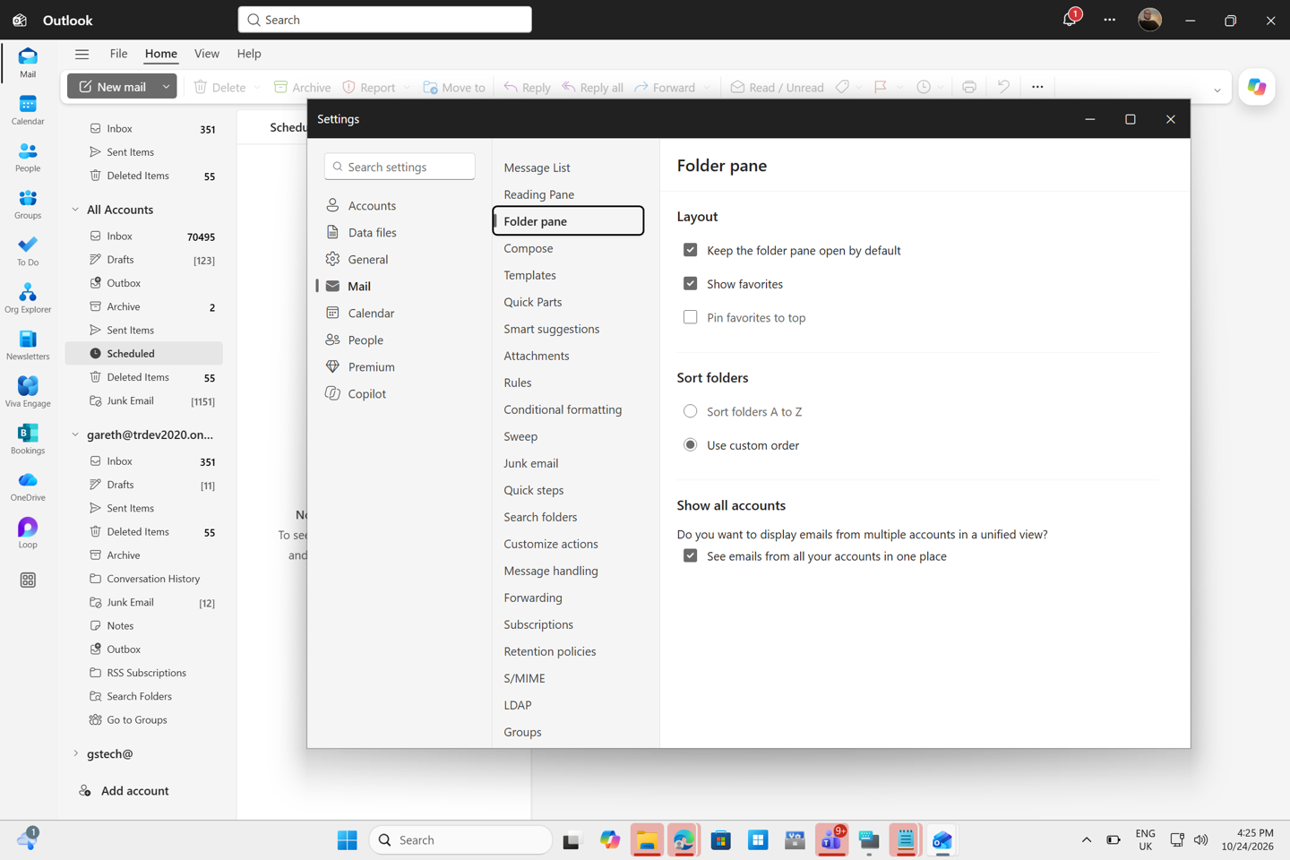 Settings to enable the new All Accounts view. 